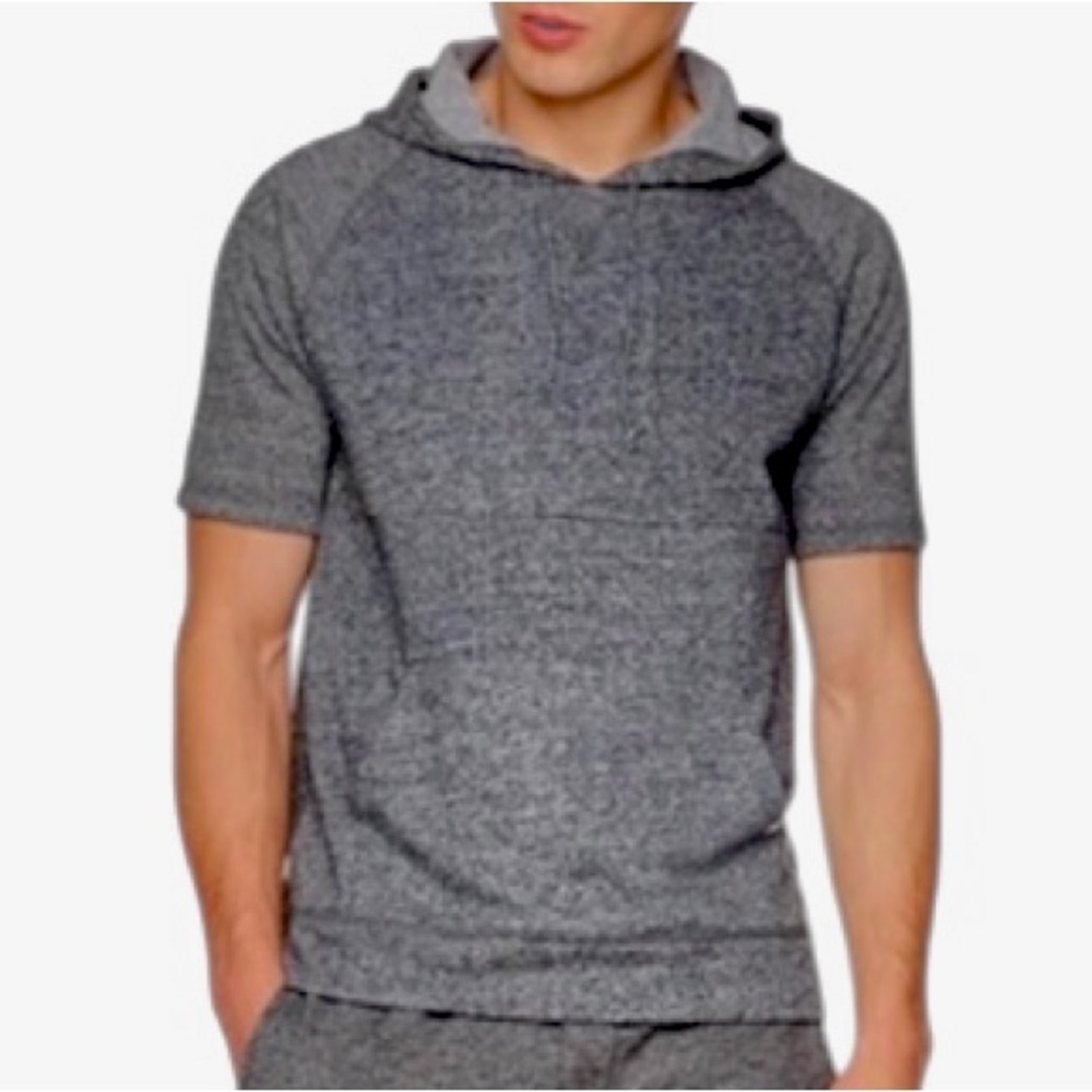 Rebel Canyon Men's Short Sleeve Pullover Hoodie Top Black Marl Medium Athleisure